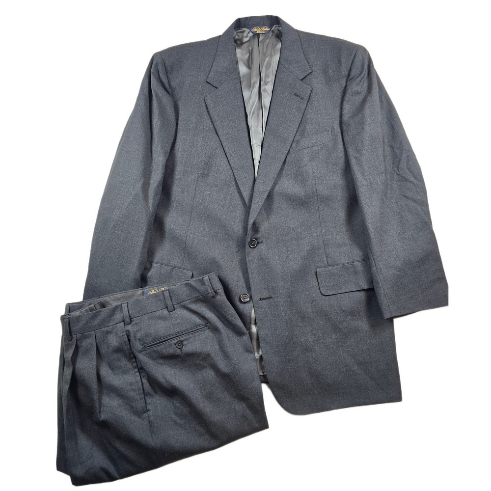 Vintage Brooks Brothers Wool Suit Mens 46S 2 Piece Pants 36x30 Gray Pleated USA